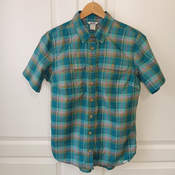 Duluth Trading Co Women's Teal Plaid Short Sleeve Breezeshooter Shirt Size S - Picture 1 of 16